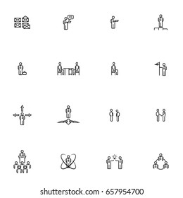 Set of human resources and management outline vector icons.