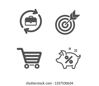 Set of Human resources, Target and Market sale icons. Loan percent sign. Job recruitment, Targeting, Customer buying. Piggy bank.  Classic design human resources icon. Flat design. Vector