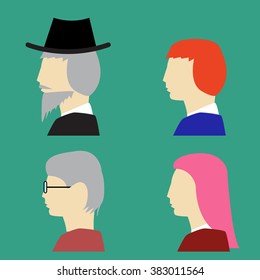 Set of human side view in flat style