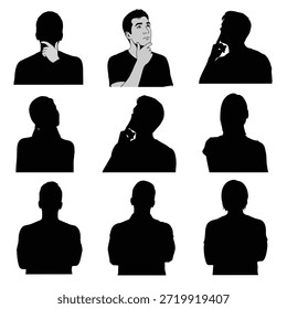 Set of human silhouettes featuring various thinking and expressive poses, with some figures including facial details.