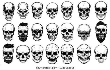 Set human skull illustrations white background  Design element for label  emblem  sign logo  poster  Vector image