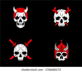 Set of human skull illustrations on black background.vector illustrator.