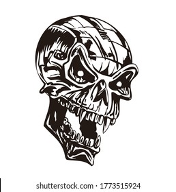 Set of human skull illustrations on white background. Design element for label, emblem, sign,logo, poster. Vector image
