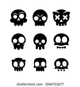 Set of human skull illustrations on white background.