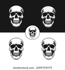 Set of human skull silhouettes vector drawing illustration on isolated background