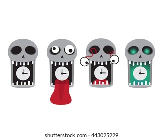 Set of Human skull wall clock in flat style