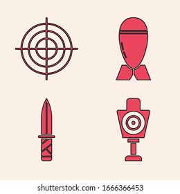 Set Human target sport for shooting , Target sport for shooting competition, Aviation bomb  and Military knife  icon. Vector