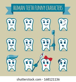 Set of human teeth funny characters