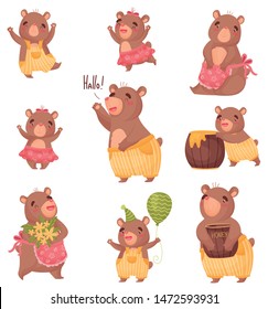 Set of humanized bears. Vector illustration on white background.