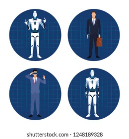 set of humanoid robot ans businessman
