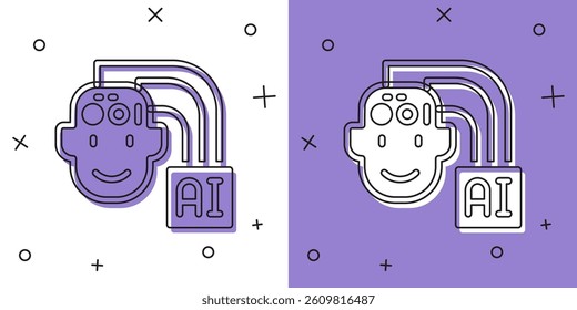 Set Humanoid robot icon isolated on white and purple background. Artificial intelligence, machine learning, cloud computing.  Vector