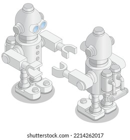 Set of humanoid robots. Isolated on white background. Isometric. Vector illustration.