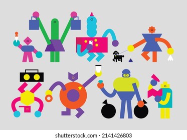 Set of Humanoids on the Street Flat Geometric Character Design