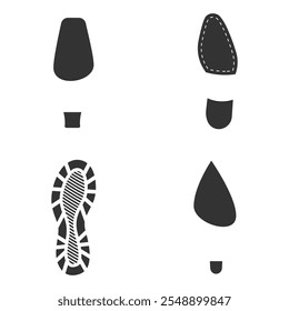 Set of humans footprint. Footprints silhouettes foot and shoes isolated on white background, such as idea of logo in gray. Stock vector for your design. EPS10.