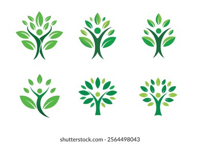 Set of Human-Tree Green Logo Designs - Eco-Friendly Nature-Inspired Vector Graphics