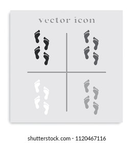 Set of humen foot prints flat black and white vector icon.