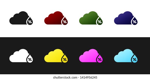 Set Humidity icon isolated on black and white background. Weather and meteorology, cloud, thermometer symbol. Vector Illustration