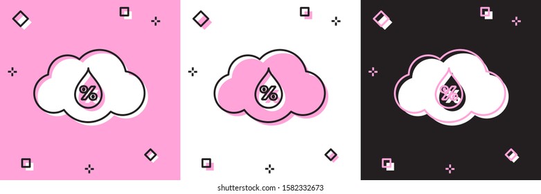 Set Humidity icon isolated on pink and white, black background. Weather and meteorology, cloud, thermometer symbol.  Vector Illustration