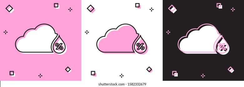 Set Humidity icon isolated on pink and white, black background. Weather and meteorology, cloud, thermometer symbol.  Vector Illustration