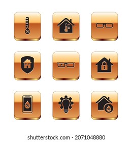 Set Humidity, for smart home, Light bulb and gear, Smart glasses, House under protection, Glasses, humidity and temperature icon. Vector