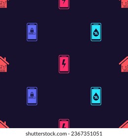 Set Humidity for smart home, Mobile and password protection, charging battery and Smart on seamless pattern. Vector