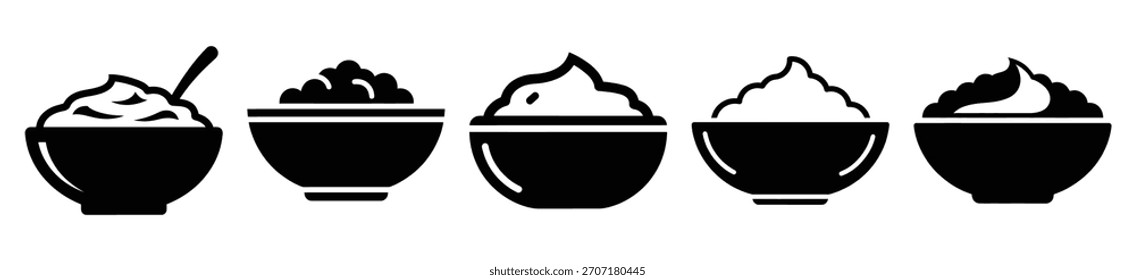 conjunto de hummus bowl ícone vetor ilustração isolado no fundo branco