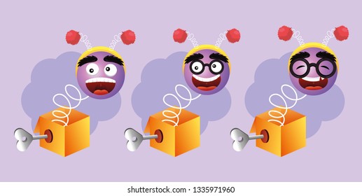 set humor box with happy emoji faces