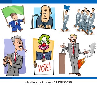 Set of Humorous Cartoon Concept Illustrations of Politics and Politicians