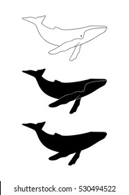 Set of humpback whale icons. Illustration isolated on white background.