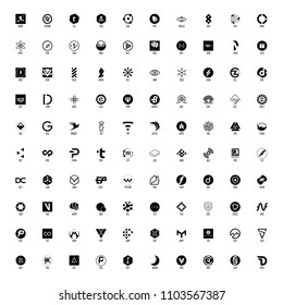 Set of hundred cryptocurrency logos, black and white, full names and official symbols in layers panel, part 2