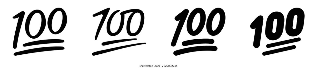 Conjunto de símbolos de cem pontos. Cem ícone de vetor. Emojis de 100 pontos, vetor, ícone, símbolos.	
