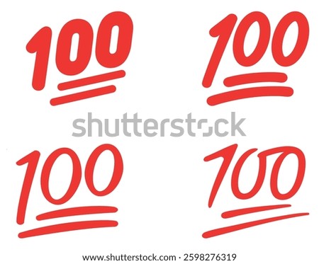 Set of hundred points symbols. One hundred vector icon. Hundred-point emoji. hundred, 100-point, vector, icon, symbols.