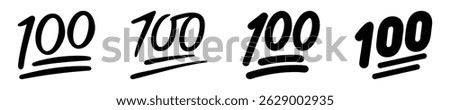 Set of hundred points symbols. One hundred vector icon. Hundred-point emoji. hundred, 100-point, vector, icon, symbols.	