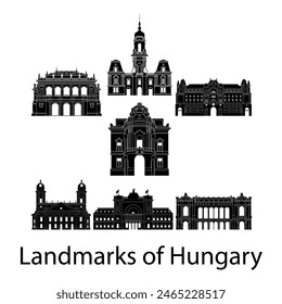 set of Hungary famous landmark silhouette style,vector illustration