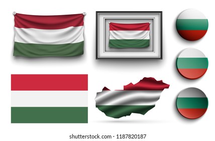 set of hungary flags collection isolated on white