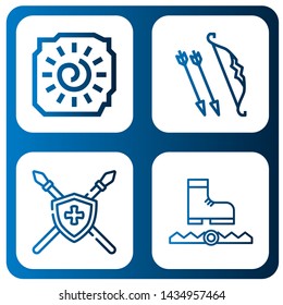 Set of hunt icons such as Cave painting, Archer, Spear, Trap , hunt