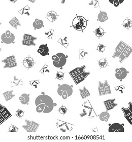 Set Hunt on rabbit with crosshairs, Trap hunting, Hunting jacket and Bear head on seamless pattern. Vector