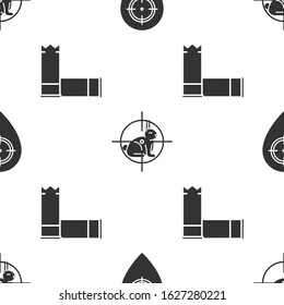 Set Hunt place, Hunt on rabbit with crosshairs and Cartridges on seamless pattern. Vector