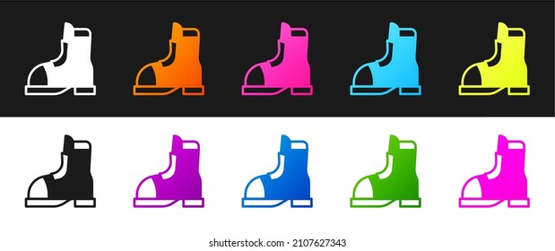 Set Hunter boots icon isolated on black and white background.  Vector
