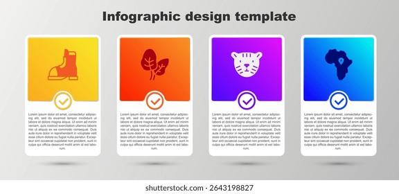 Set Hunter boots, Tropical leaves, Tiger head and Map of Africa. Business infographic template. Vector