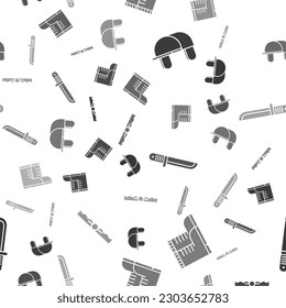 Set Hunter hat, Hunter boots, Hunter knife and Trap hunting on seamless pattern. Vector