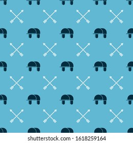 Set Hunter hat and Crossed arrows on seamless pattern. Vector