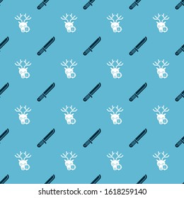 Set Hunter knife and Hunt on deer with crosshairs on seamless pattern. Vector