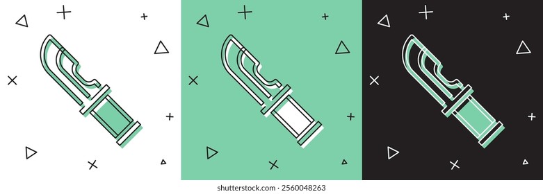 Set Hunter knife icon isolated on white and green, black background. Army knife.  Vector