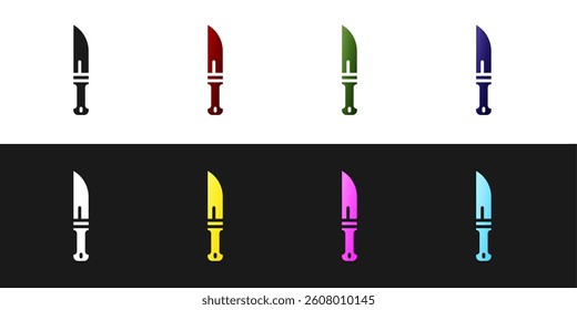 Set Hunter knife icon isolated on black and white background. Army knife.  Vector