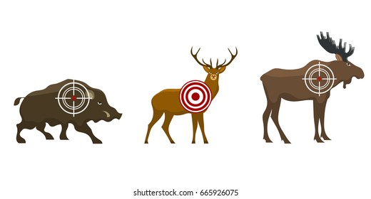 Set of a hunter target. Wild animals - victim. Vector illustration.