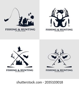 Set of hunting and Fishing logo design