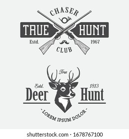 Set of Hunting and Objects Vector Design Elements Vintage Style.