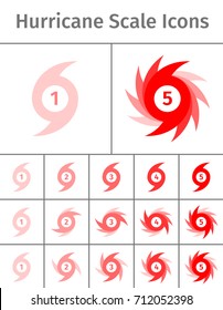 Set of hurricane scale icons. Symbolic display of wind force in a hurricane
