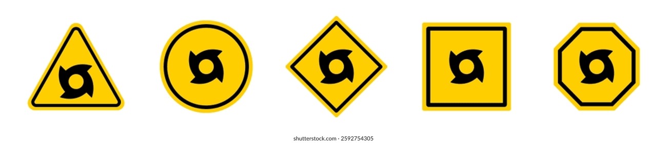 Set of hurricane vector signs. Road sign with warning of danger. Tornado or typhoon risk.
